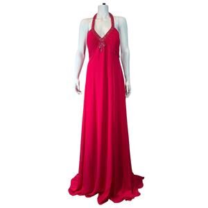 NWT Faviana New York Hot Pink Jeweled‎ Halter Maxi Dress Gown Style 9217 16W